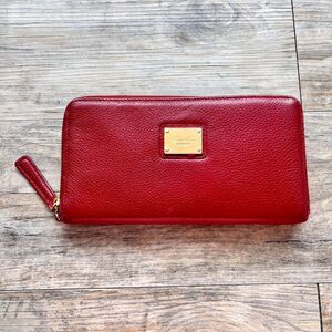 Kenneth Cole Reaction Red Leather Zip Around Wallet Wristlet Organizer